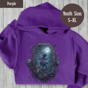 Mystical Fairy and Full Moon Youth Hoodie | Whimsical Pixie Kids Sweatshirt, Magical Celestial Graphic