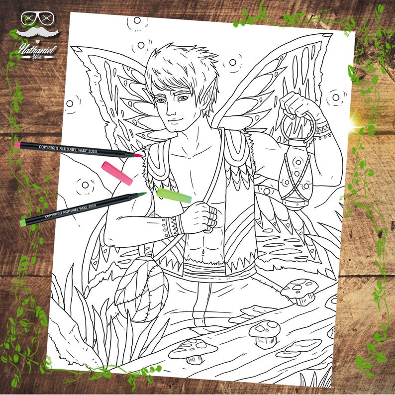 5 Male Fairy Favorites Adult Fay Coloring Pages Handsome | Etsy