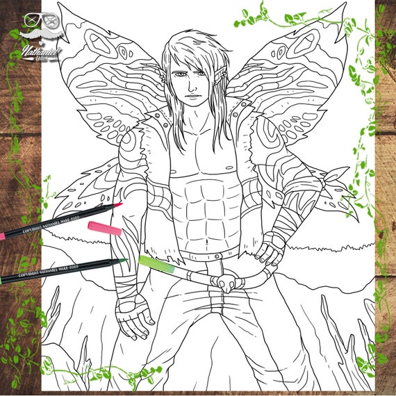 5 Male Fairy Favorites Adult Fay Coloring Pages Handsome | Etsy