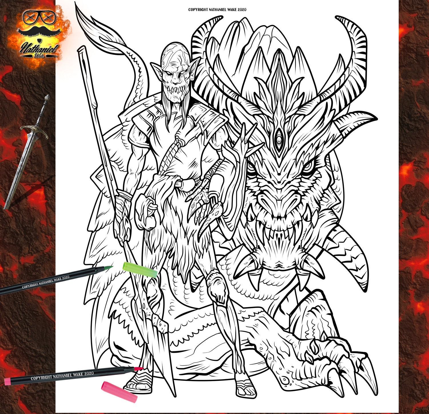 Dragon 5 Pack Dragon Masters Adult Coloring Pages Dragon | Etsy