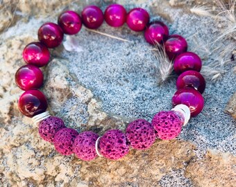 Lava stone bracelet, tiger eye bracelet, essential oil bracelet, aromatherapy diffuser bracelet, gemstone bracelet, pink magenta bracelet