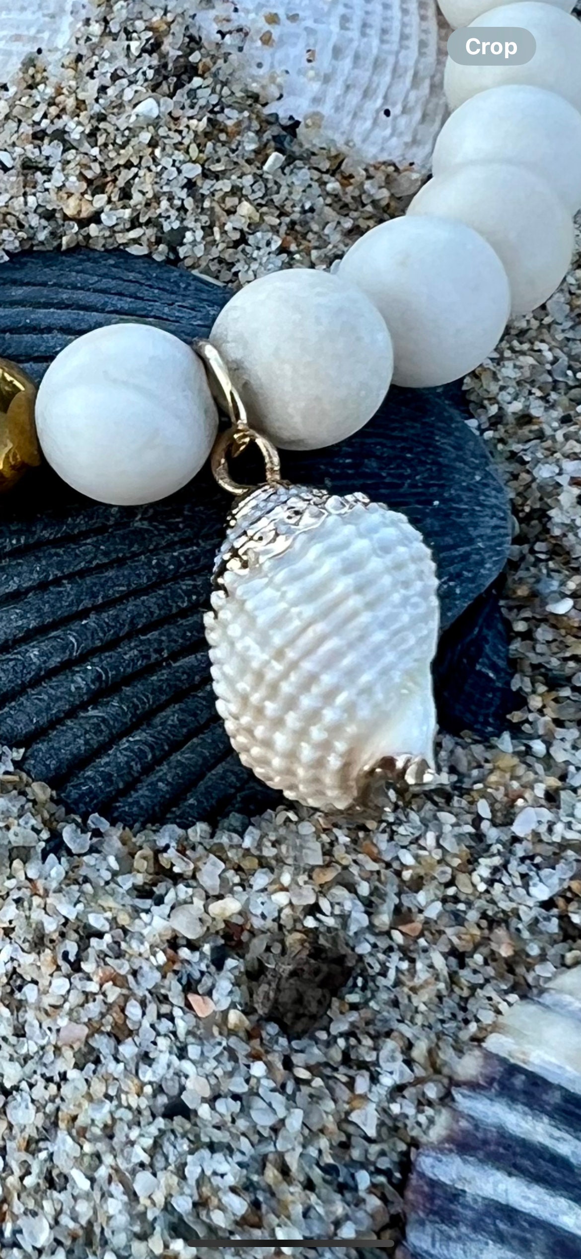 Off White Shell Bracelet, Gold Accent Bracelet, Natural Stone Bracelet ...