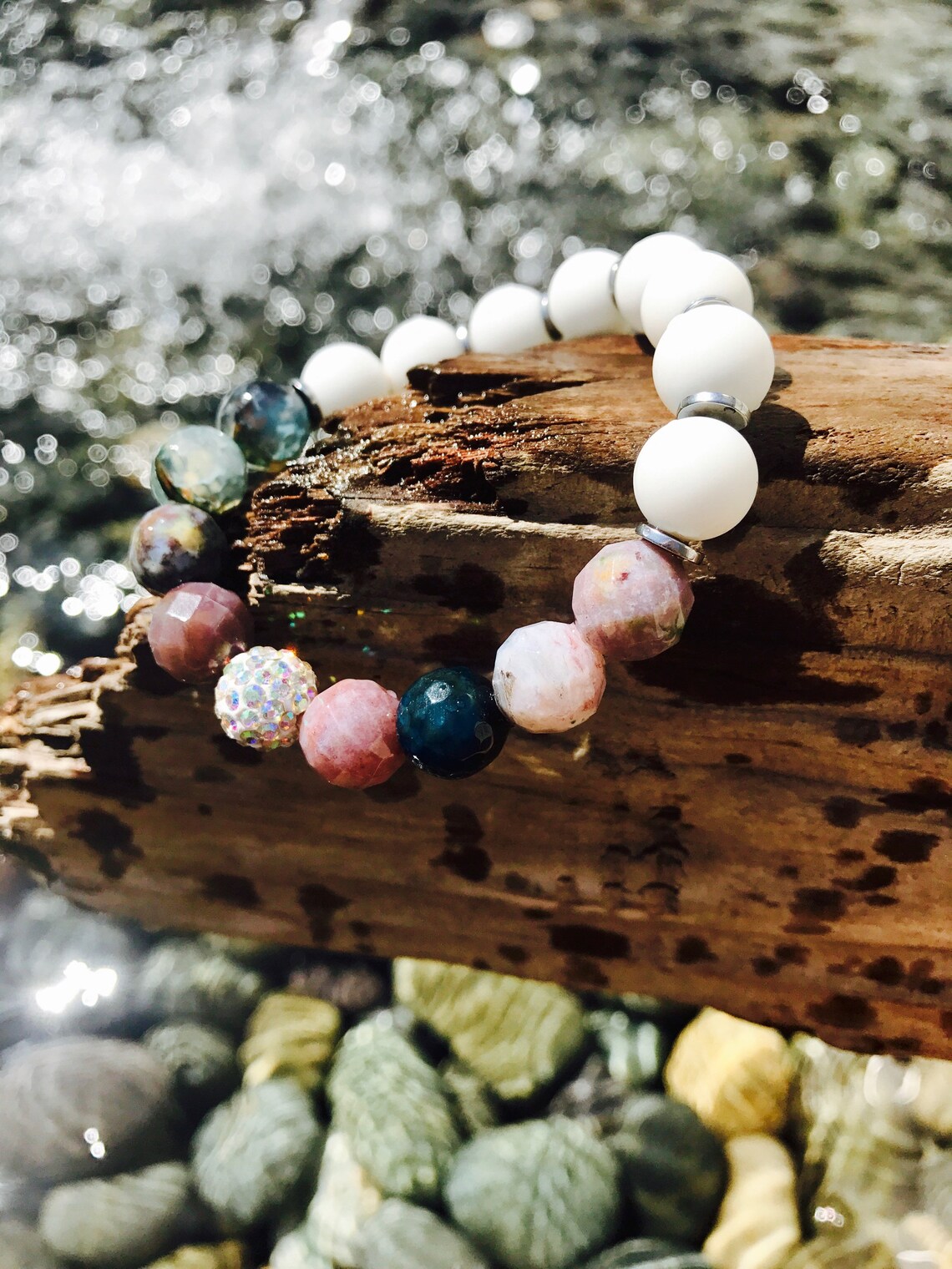 White multicolored bracelet spiritual beaded bracelet yoga Etsy