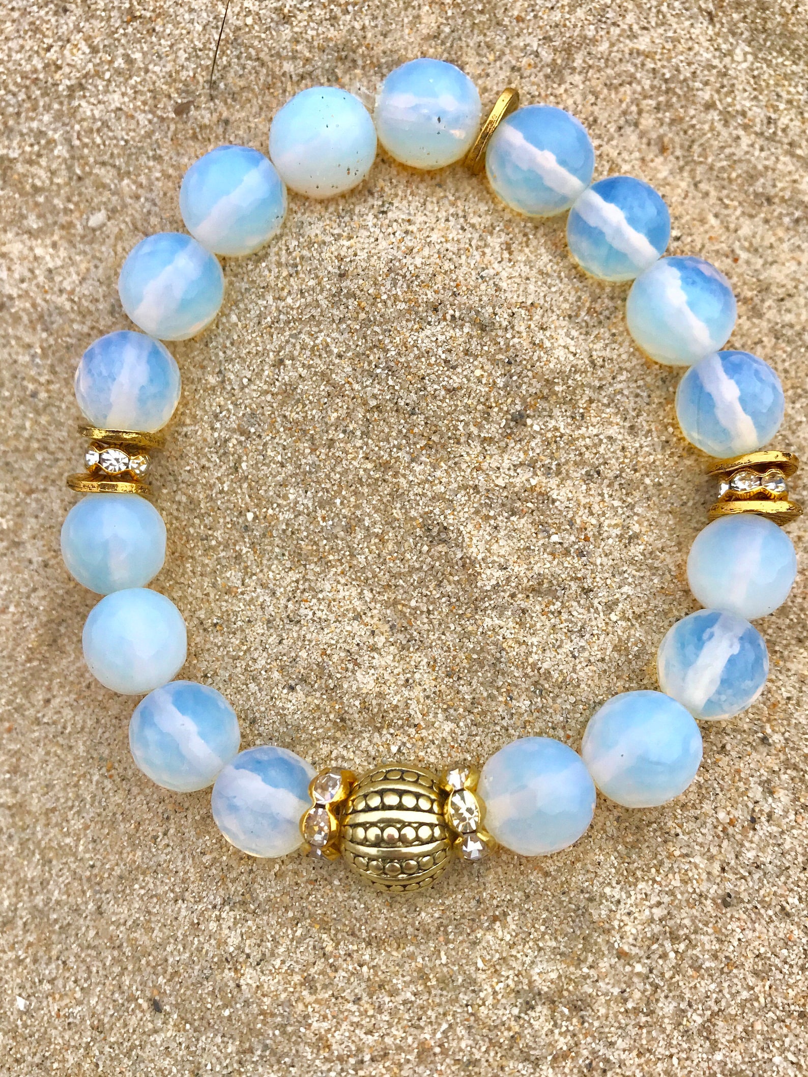 White Opal Beaded Bracelet Gold Bead Bracelet Women's Etsy