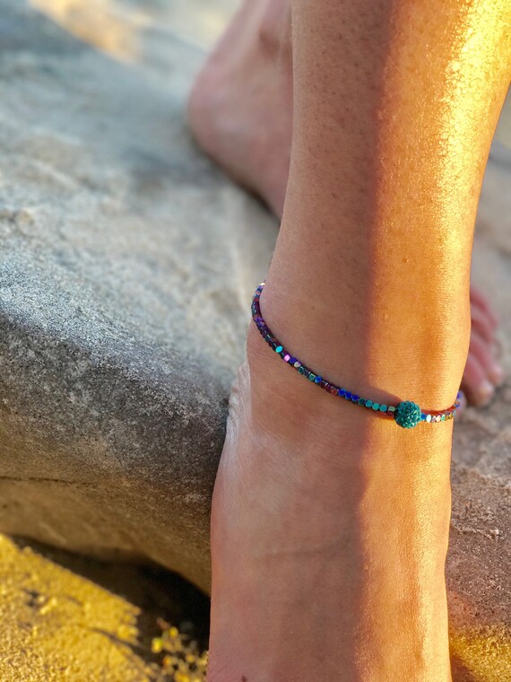 Turquoise anklet, multicolor ankle bracelet, beach anklet, rhinestone charm ankle bracelet, summer anklet, ankle bracelet for women, charm