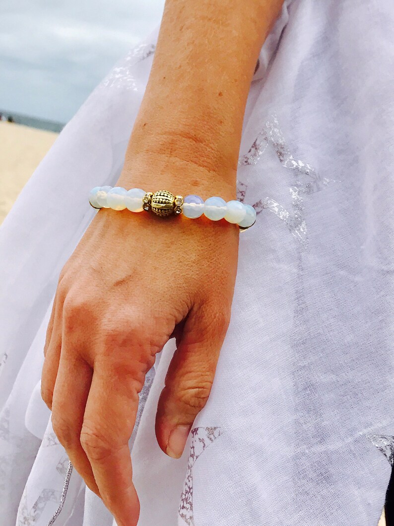 White Opal Beaded Bracelet Gold Bead Bracelet Women's Etsy