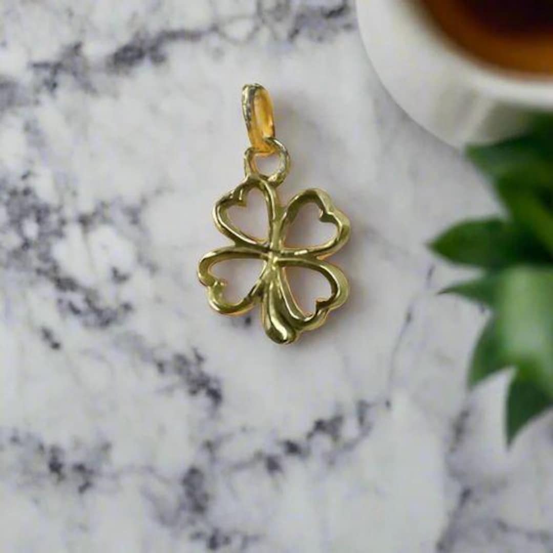 10k Gold Four Leaf Clover Pendant, 925, 24k Gold Plated - Etsy
