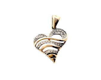 10k Yellow Gold Heart Pendant, Diamond Accent, Love Necklace