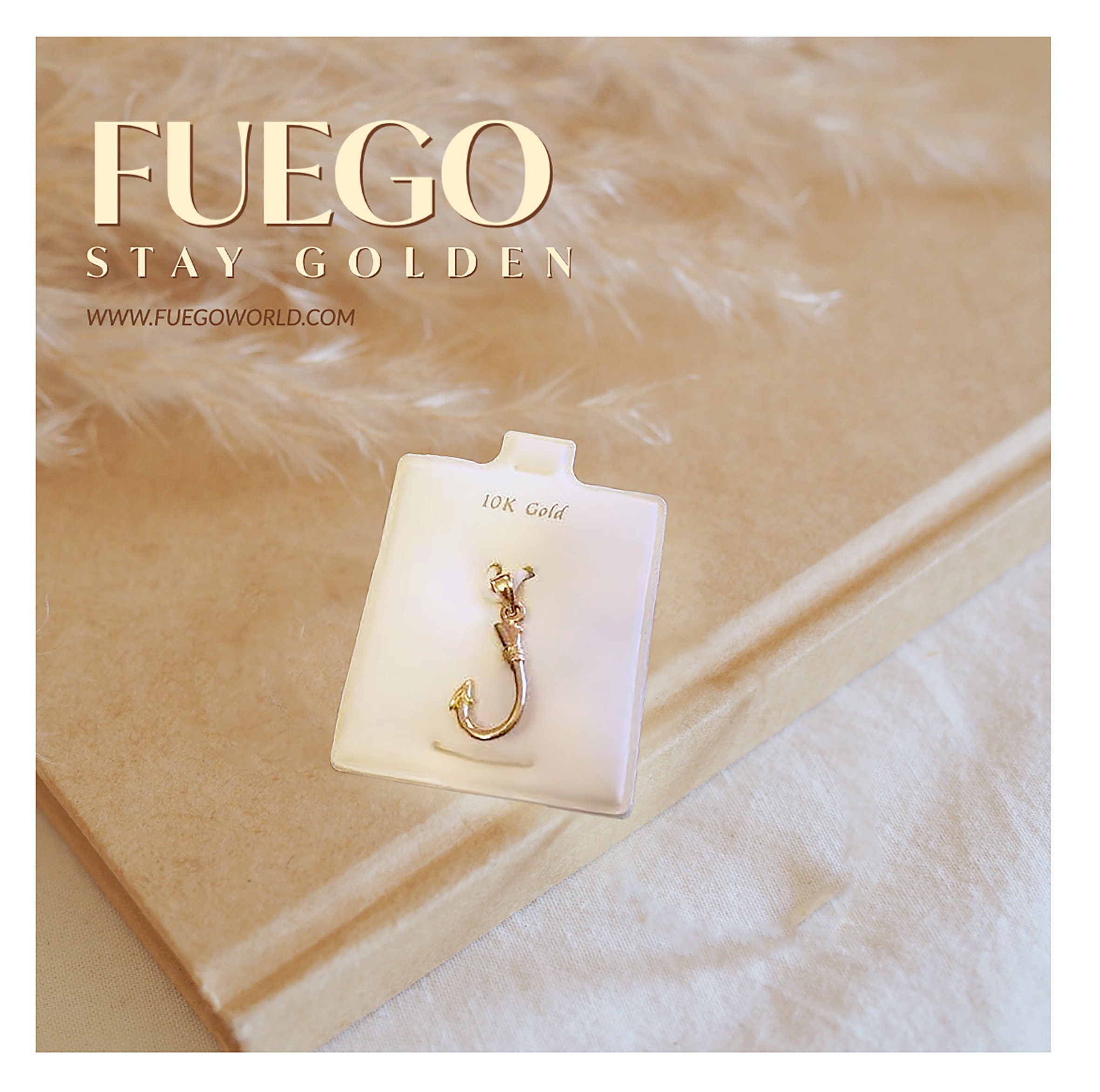 Fish Hook Gold Charm 10k Gold Pendant Yellow Gold Ocean Etsy