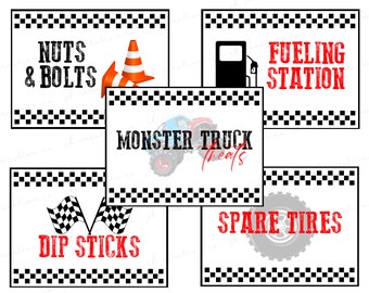 MONSTER TRUCK food signs *pack of 5*