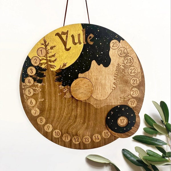 Yule Advent Calendar Countdown, Yule Home Decor, Holiday Countdown, Wooden Hanging Calendar, Winter Solstice