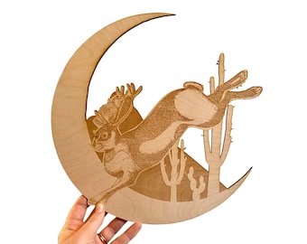Graverad väggbonad med björkjackalope: Lunar Home Decor