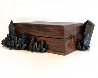 Crystal Cluster Walnut Storage Box: 3D Printed Celestial Jewelry Box