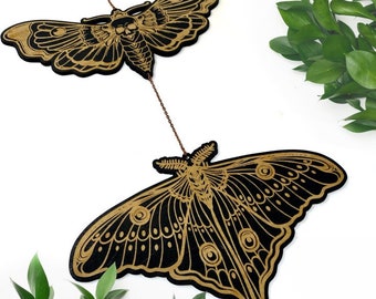 Luna Moth & Death Head Hawkfjäril Träväggbonad, Insektsgirlang