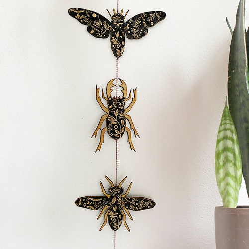 Insect Garland Bug Wall Hanging Wooden Insect Home Decor Etsy