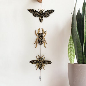 Insect Garland, Stained Black Bug Wall Hanging, Wooden Insect Home Decor, Insect Garland, Beetle, Cicada, Bee