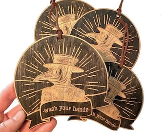 Plague Doctor Door Tag, Wash Your Hands Door Hanger, Funny Bathroom Decor, Wooden Ornament