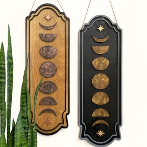 Phases of the Moon Wall Hanging, Lunar Wall Hanging, Wooden Moon Home Decor, Moon Garland