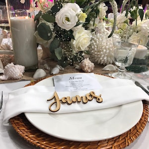 Cartões de lugar de madeira, decoração rústica de casamento, acessórios para eventos