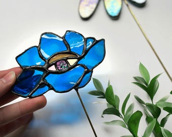 Eye-Bloom Stained Glass Plant Stake, Flower Decor, Plant Accessories