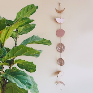 Phases of the Moon, Lunar Wall Hanging, Wooden Moon Home Decor, Moon Garland
