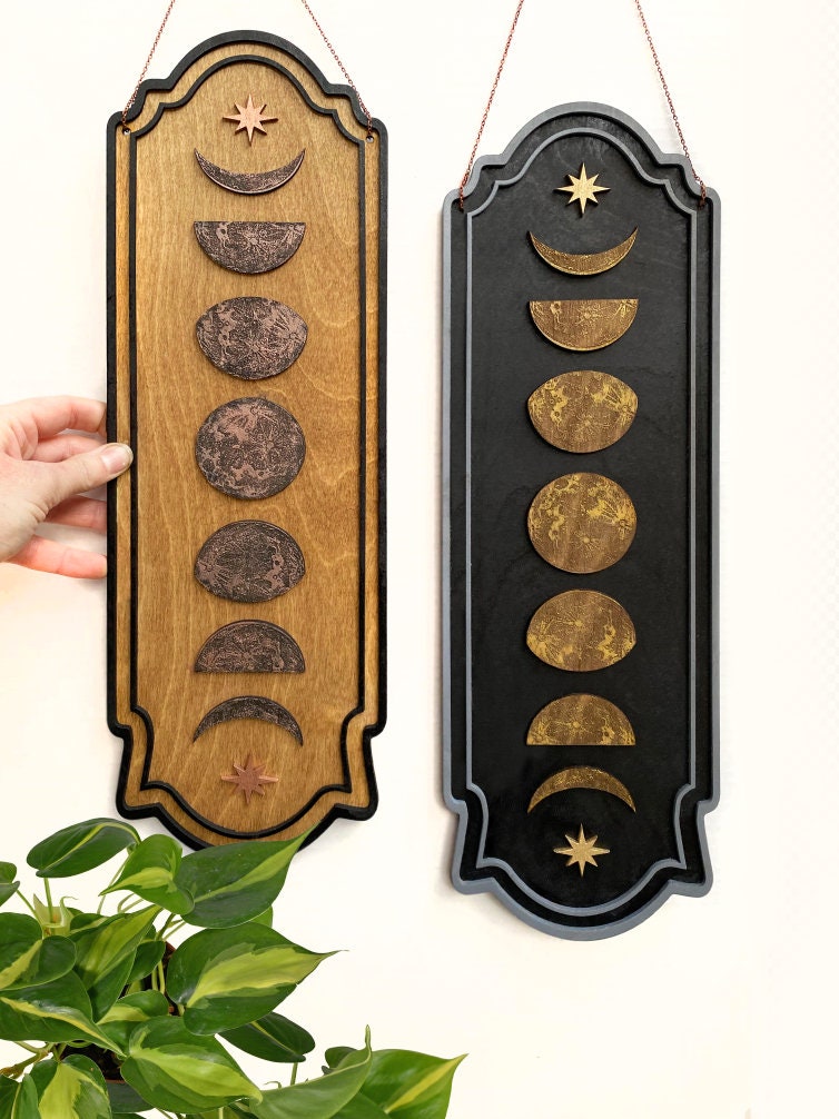 Birch Wood Phases of the Moon Wall Hanging: Lunar Home Decor - Etsy
