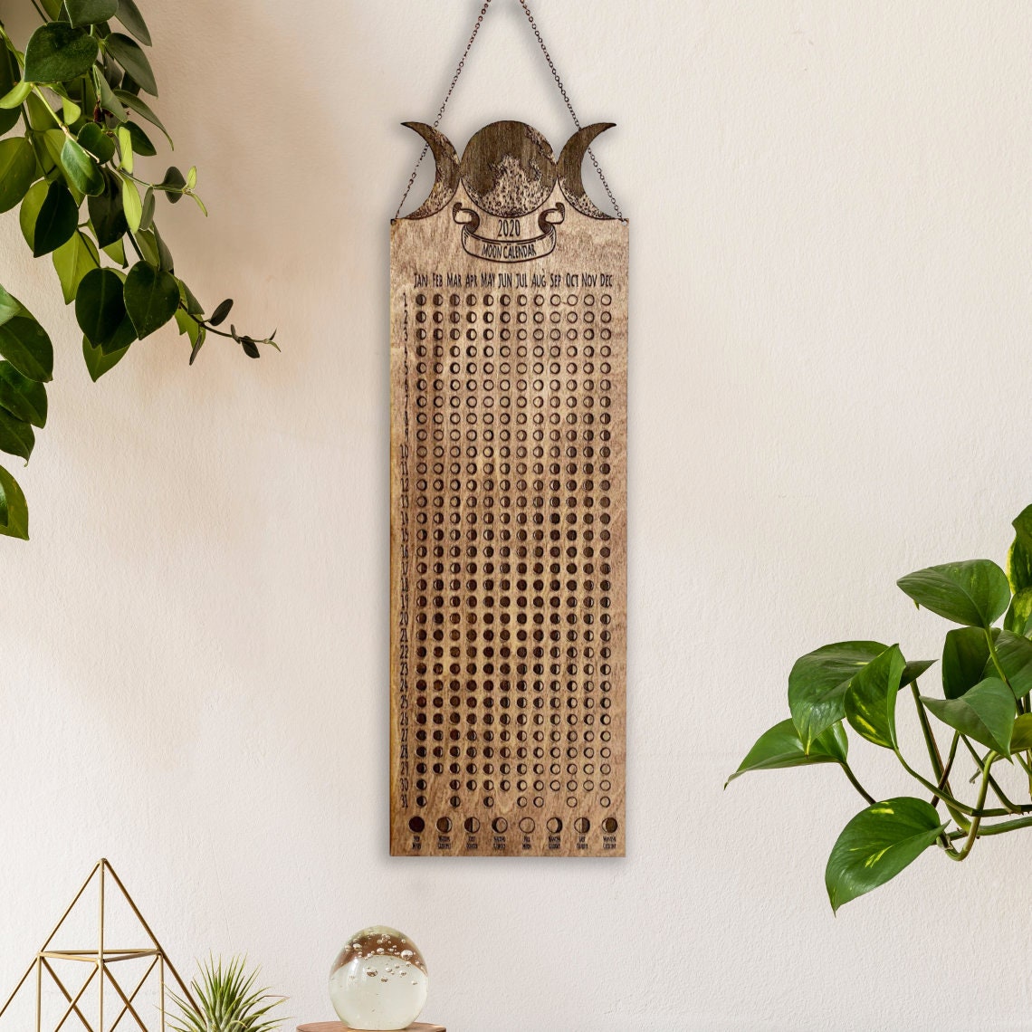 Calendrier Lunaire 2022, Calendrier Des Phases de La Lune, Accrochage Mural en Bois Lune, Décor Bois