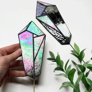 Iridescent Stained Glass Crystal Plant Stake - Handmade Decor