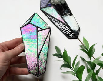Iridescent Stained Glass Crystal Plant Stake - Handmade Decor