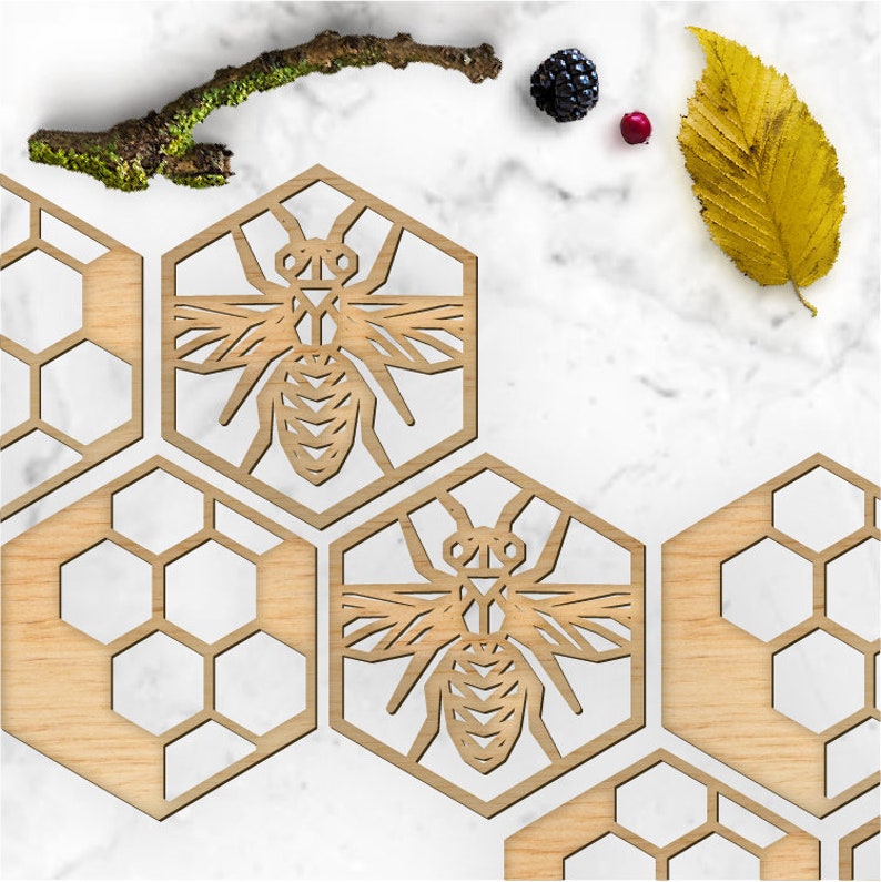 Bee Coasters, Laser Cut Wooden Home Decor image 5