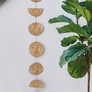 LARGE Phases of the Moon, Lunar Wall Hanging, Wooden Moon Home Decor, Moon Garland