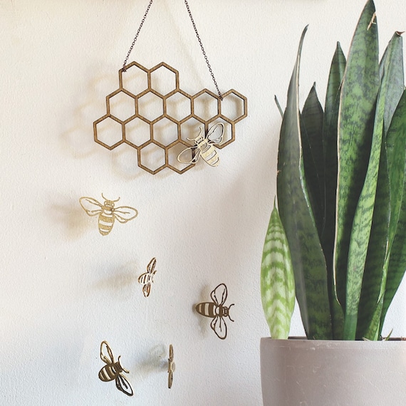Bee Honeycomb Wall Hanging, Bee Mobile, Bee Wall Art, Bee Home Decor 
