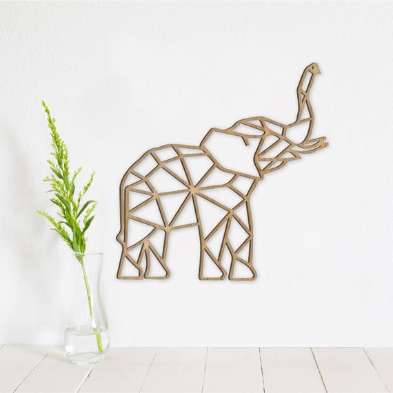 Geometric Elephant Wall Art Wooden Animal Decor Rustic Home Etsy