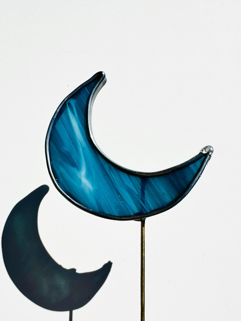 Crescent Moon Stained Glass Plant Stake, Celestial Decor, Plant ...