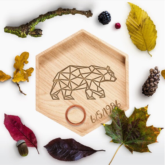 Rustic Farmhouse Home Decor Wood Animal Jewelry Holder Engagement Gifts Geometric Elephant Ring Holder