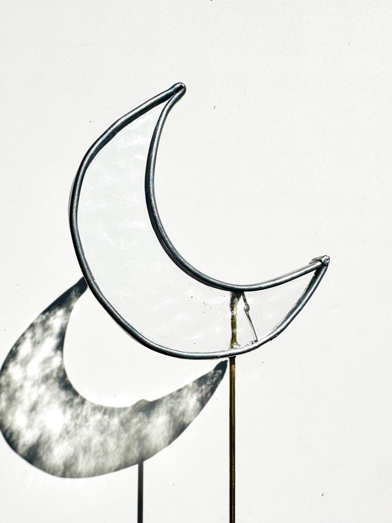 Crescent Moon Stained Glass Plant Stake, Celestial Decor, Plant ...