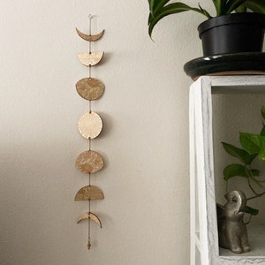 Floral Phases of the Moon, Lunar Wall Hanging, Wooden Moon Home Decor, Moon Garland