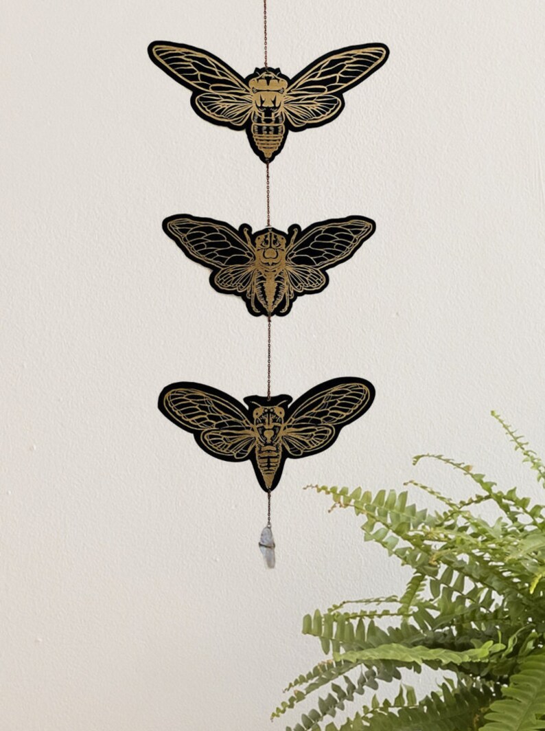 Cicada Garland Stained Black Bug Wall Hanging Wooden Insect Etsy