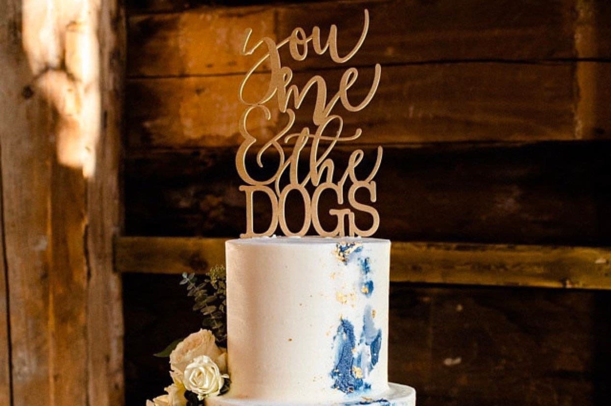 You Me and the Dog(s) Wedding Cake Topper, Event Decor, Rustic Cake T…