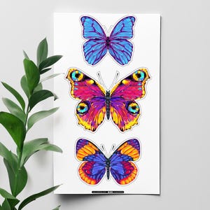 Rainbow Butterflies Sticker Sheet 4&quot;x7&quot;, Insect Stickers, Decorative Decals, Vinyl Decals, Waterproof Stickers