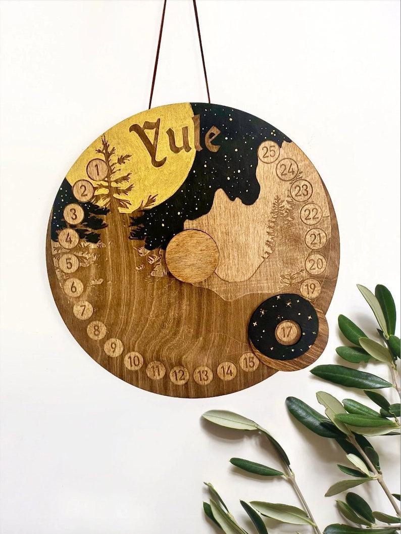 Yule Advent Calendar Countdown, Yule Home Decor, Holiday Countdown, Wooden Hanging Calendar, Winter Solstice 