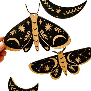 Moth and Moon Insect Garland, Bug Wall Hanging, Wooden Insect Home Decor, Insect Garland, Celestial Decor