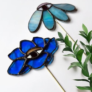 Eye-Bloom Stained Glass Plant Stake, Flower Decor, Plant Accessories