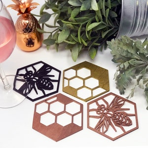 Bee Coasters, Laser Cut Wooden Home Decor image 4