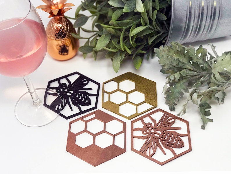 Bee Coasters, Laser Cut Wooden Home Decor image 4