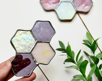 Honeycomb Stained Glass Plant Stake, Bee Decor, Plant Accessories