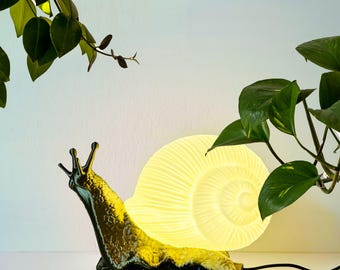 3D Printed Snail Lamp: Gold & White Mollusk Decor