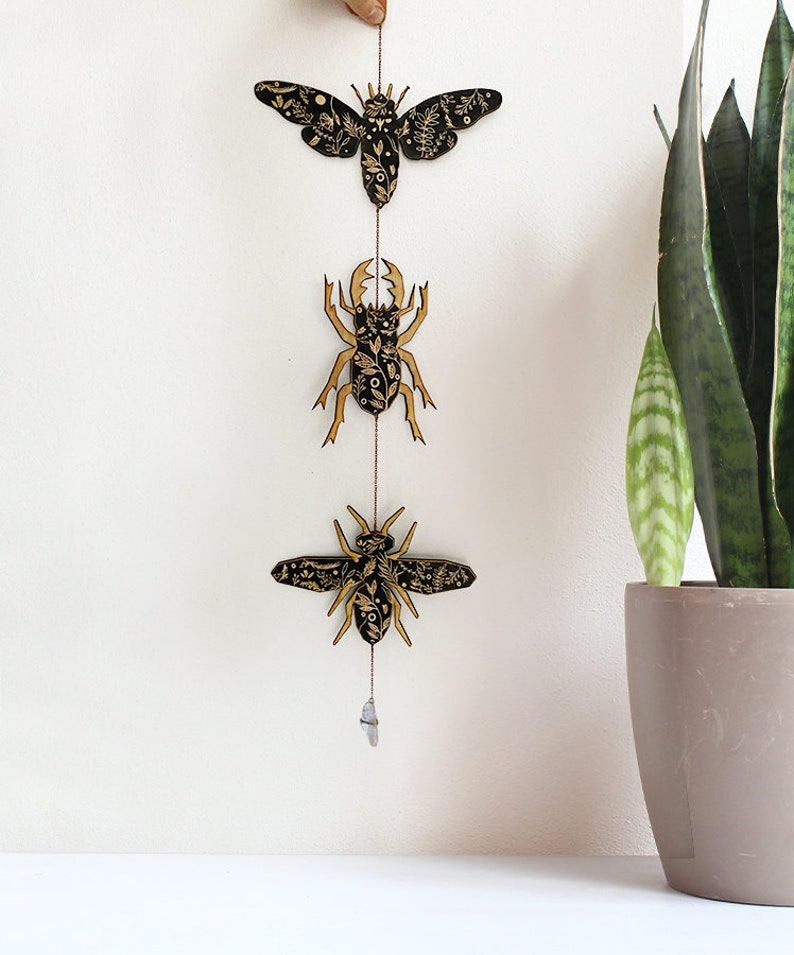 Insect Garland Stained Black Bug Wall Hanging Wooden Insect Etsy
