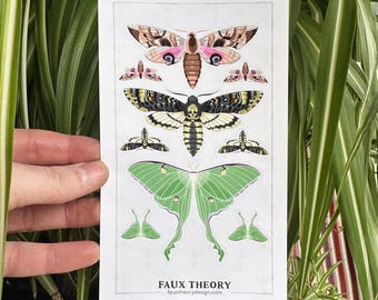 Night Moths Sticker Sheet: Waterproof Vinyl Decals (4"x7")