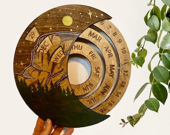 Calendrier perpétuel El Capitan Yosemite : décoration murale en bois peinte à la main